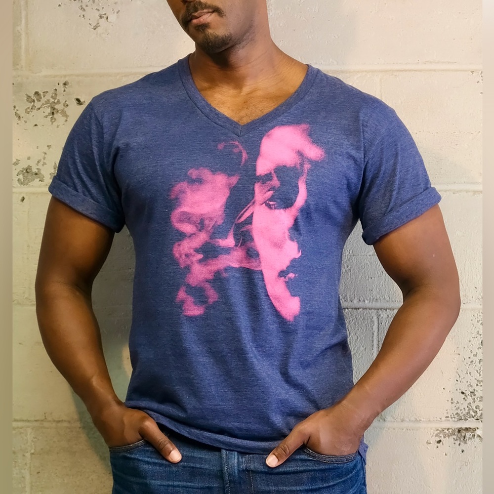 “Smoke Before Fire” Unisex V-Neck T-Shirt - Blue/Pink by Devils May Care